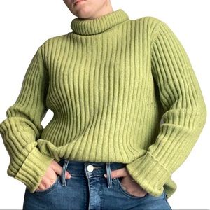Green Turtleneck Knit Sweater